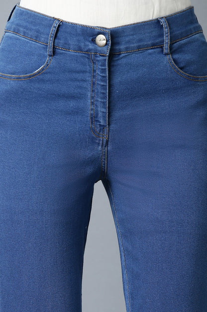 Ice Blue Solid Slim-fit Denim Pants with Front Zip Closure
