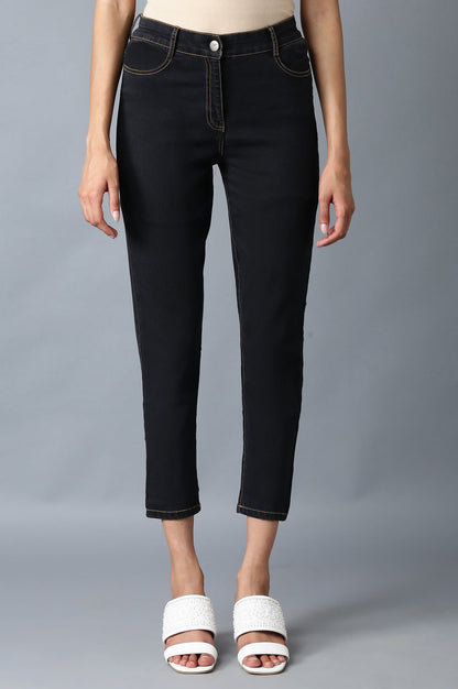 Grey Solid Slim Fit Denim Pants With Front Zip Closure