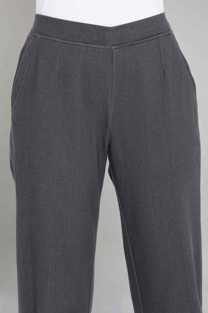 Grey Solid Tapered Cotton Joggers With Elasticated Waist