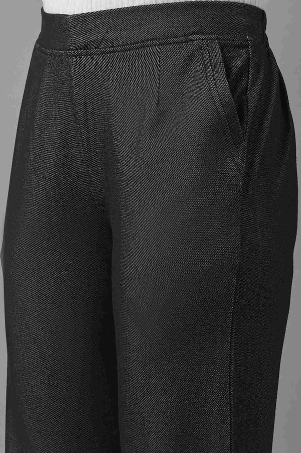 Elleven Women's Black Solid Tapered Cotton Pants With Pleated Detail