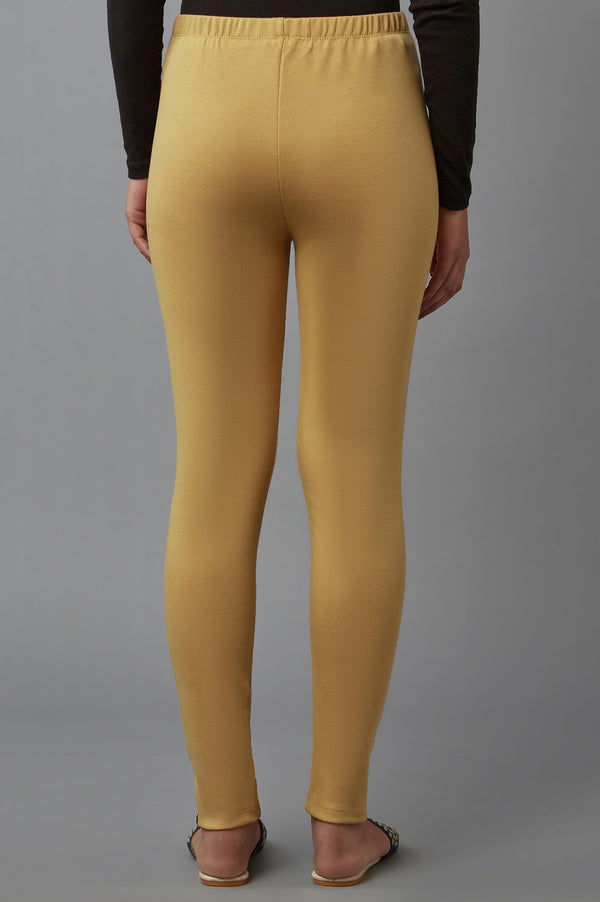 Gold Solid Skinny Fit Tights With Elasticated Waist