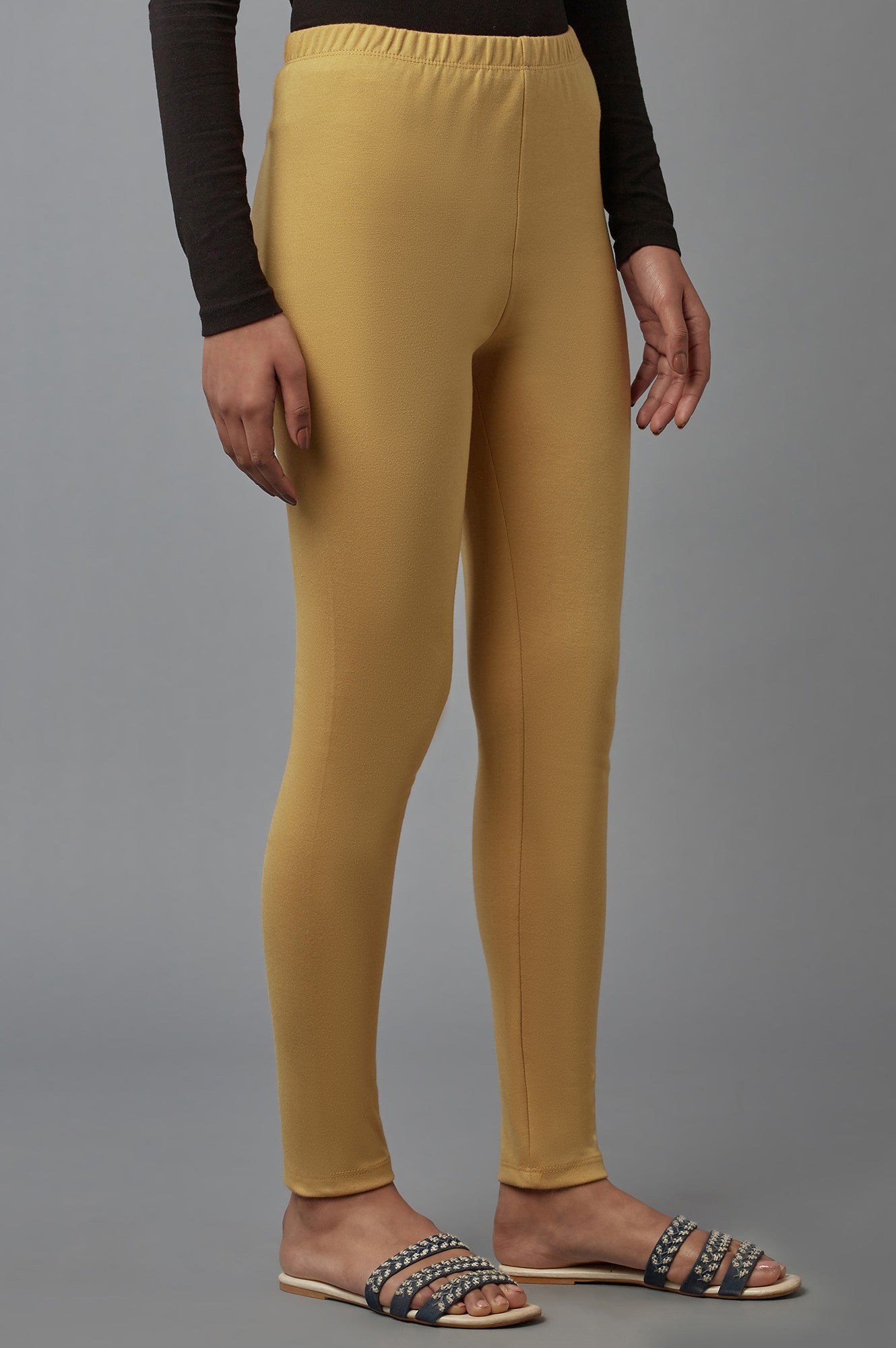 Gold Solid Skinny Fit Tights With Elasticated Waist