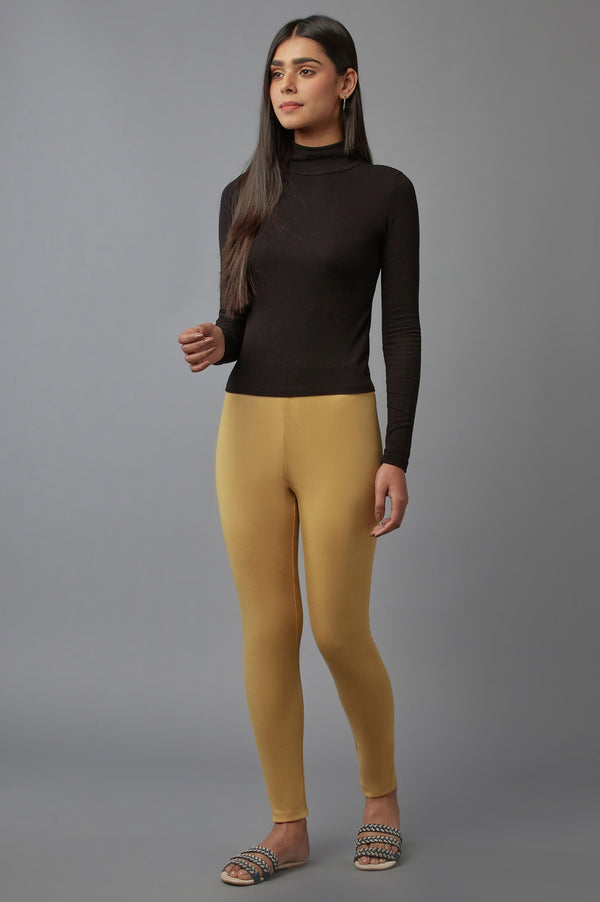 Gold Solid Skinny Fit Tights With Elasticated Waist