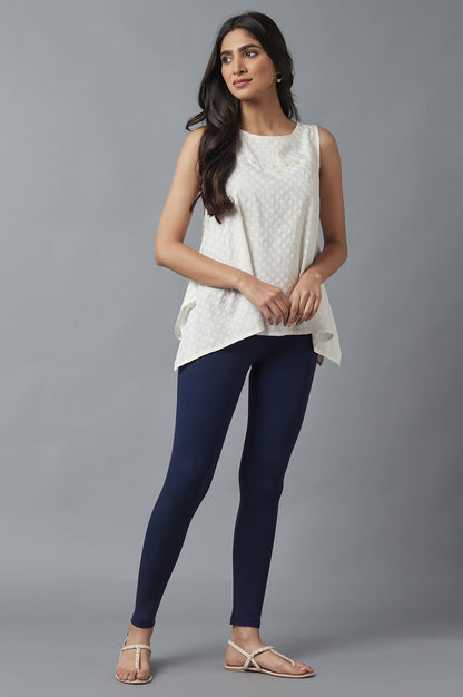 Navy Blue Solid Skinny Fit Cotton Tights With Elasticated Waist