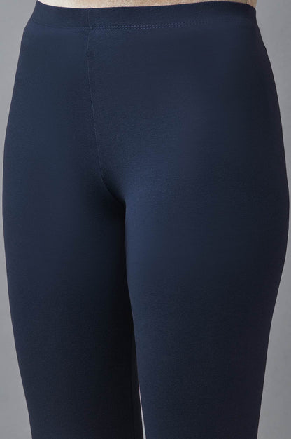 Navy Blue Solid Skinny Fit Cotton Tights With Elasticated Waist