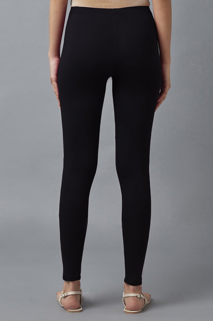 Black Solid Skinny Fit Tights With Elasticated Waist