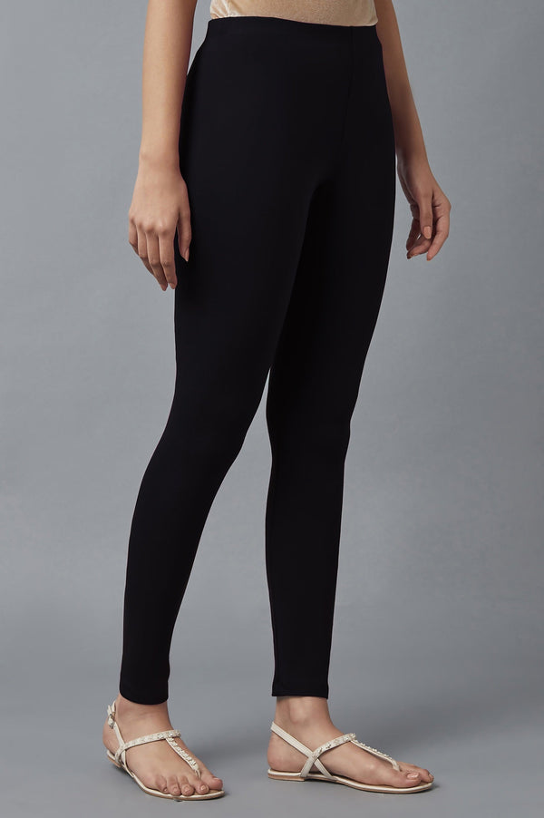 Black Solid Skinny Fit Tights With Elasticated Waist