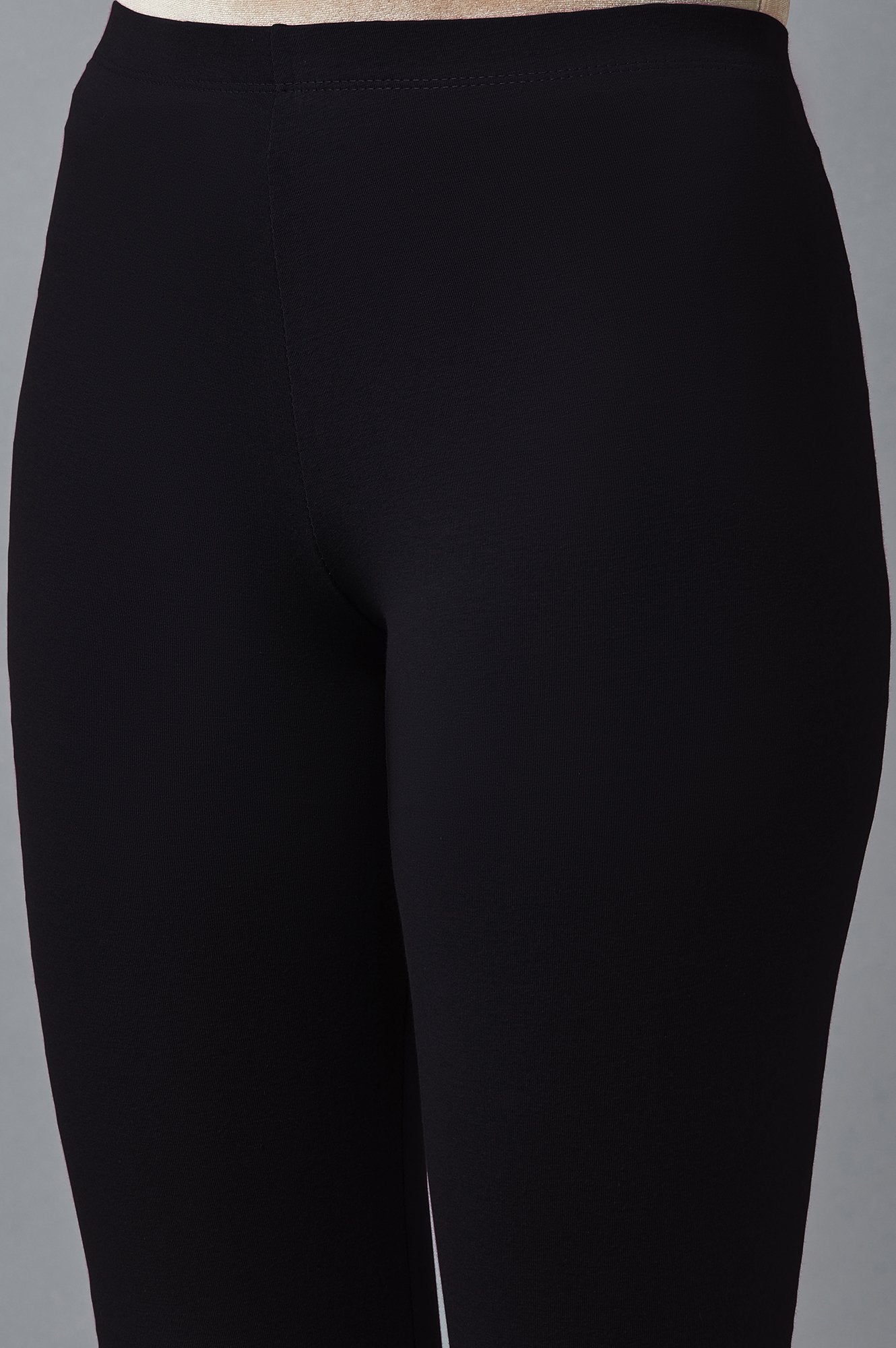 Black Solid Skinny Fit Tights With Elasticated Waist