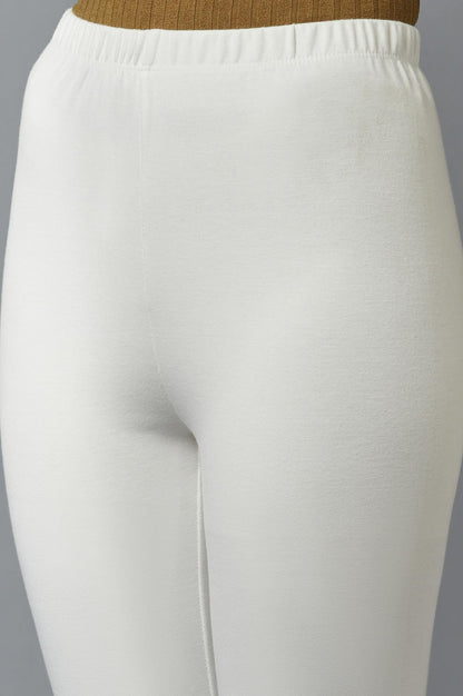 Off White Solid Skinny-fit Cotton Tights with Elasticated Waist