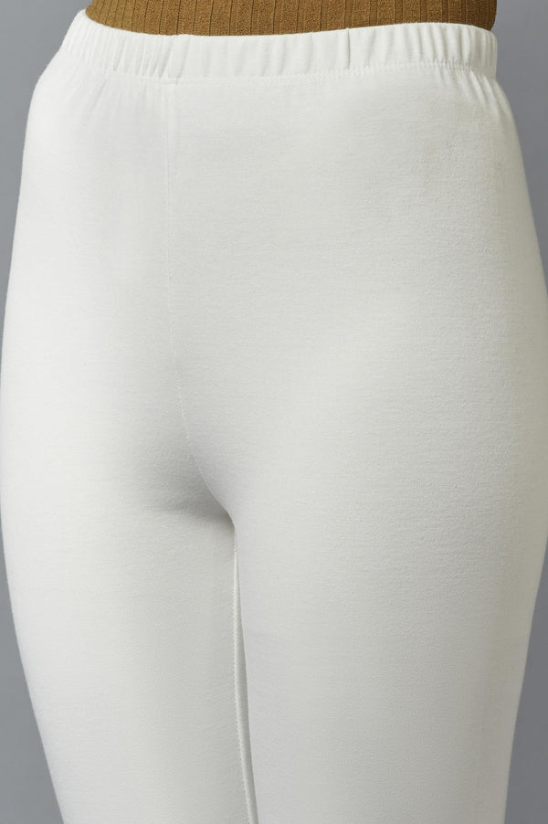 Off White Solid Skinny-fit Cotton Tights with Elasticated Waist