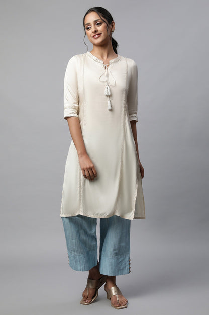 Light Blue Textured Flared Cotton Palazzo With Elasticated Waist