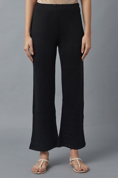 Black Pointelle Flared Acrylic Palazzo With Elasticated Waist