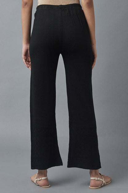 Black Pointelle Flared Acrylic Palazzo With Elasticated Waist