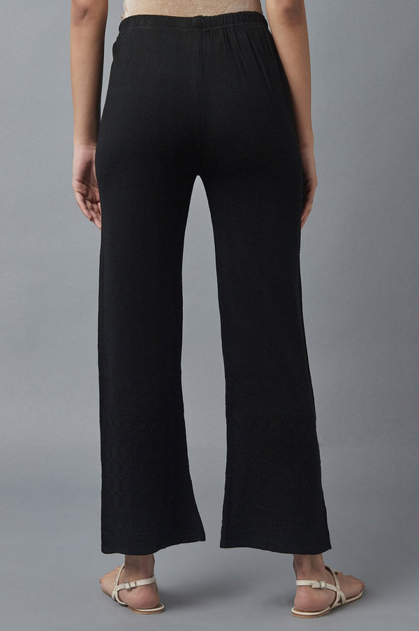 Black Pointelle Flared Acrylic Palazzo With Elasticated Waist