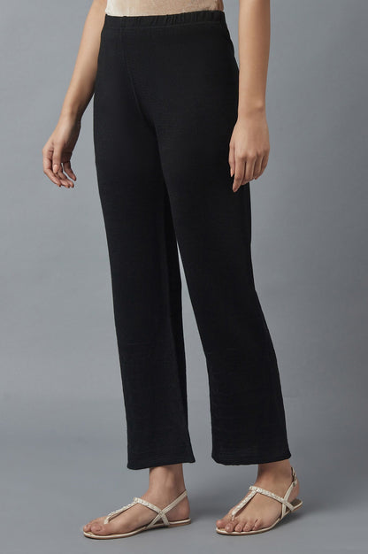 Black Pointelle Flared Acrylic Palazzo With Elasticated Waist
