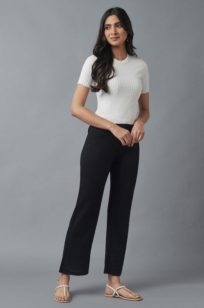 Black Pointelle Flared Acrylic Palazzo With Elasticated Waist