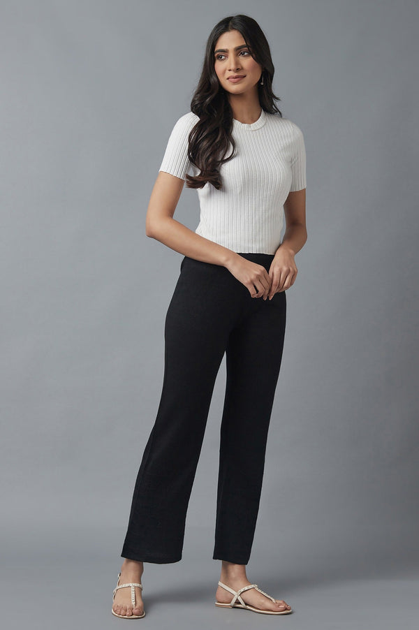 Black Pointelle Flared Acrylic Palazzo With Elasticated Waist