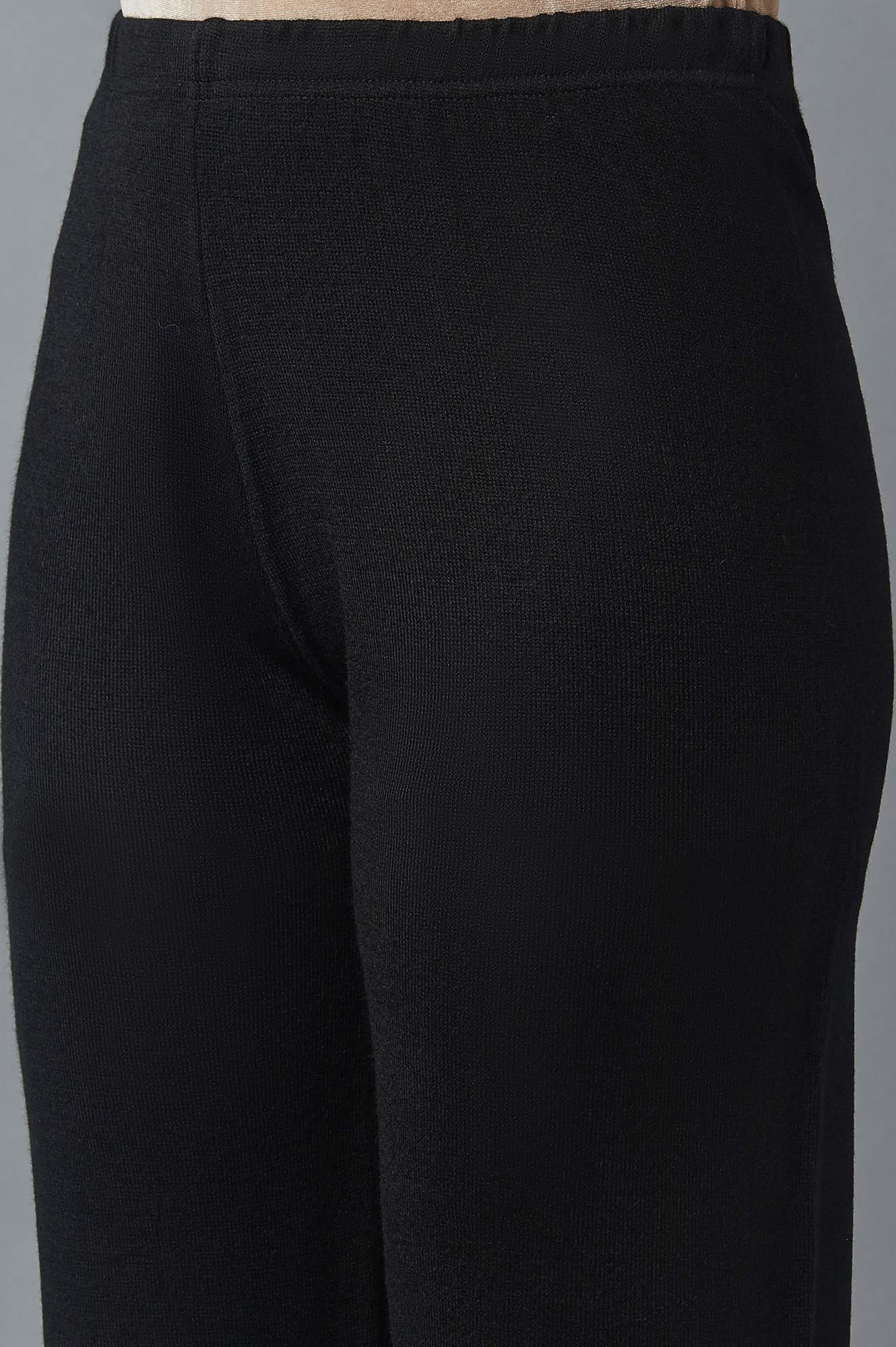 Black Pointelle Flared Acrylic Palazzo With Elasticated Waist