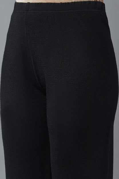 Black Pointelle Flared Acrylic Palazzo With Elasticated Waist