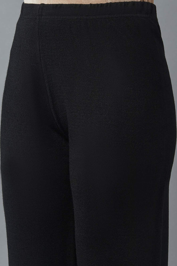 Black Pointelle Flared Acrylic Palazzo With Elasticated Waist