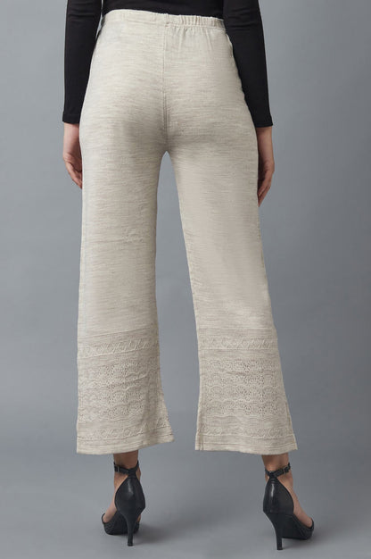 Beige Pointelle Flared Acrylic Palazzo With Elasticated Waist