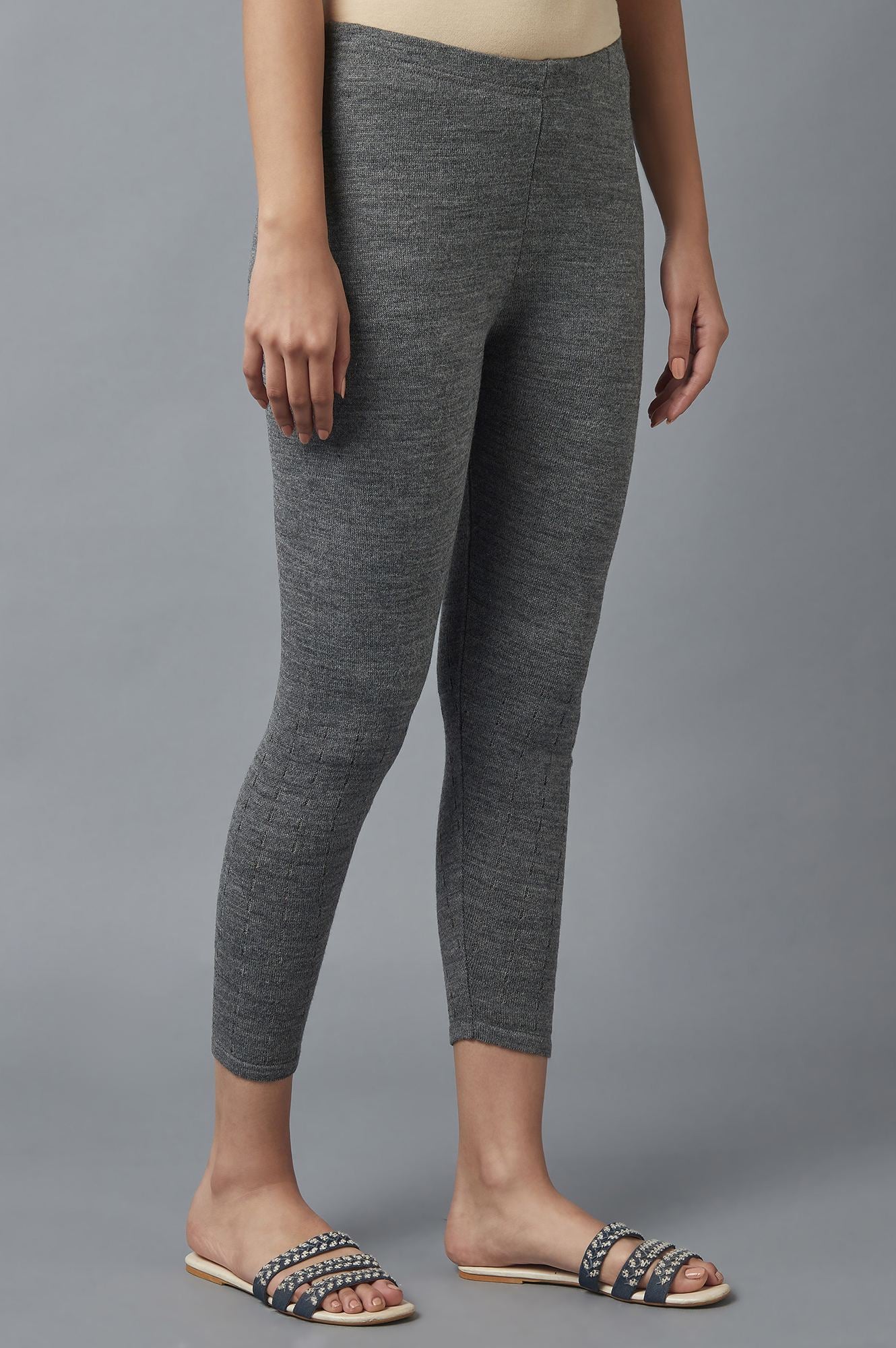 Grey Pointelle Skinny Fit Tights With Elasticated Waist