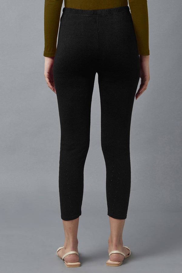 Black Pointelle Skinny Fit Tights With Elasticated Waist