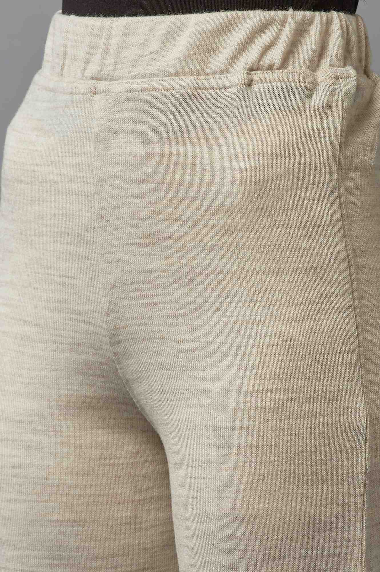 Beige Pointelle Skinny Fit Acrylic Tights With Elasticated Waist