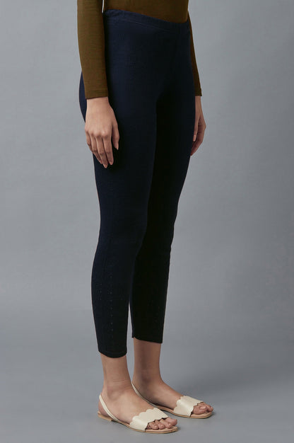 Navy Blue Pointelle Skinny Fit Tights With Elasticated Waist