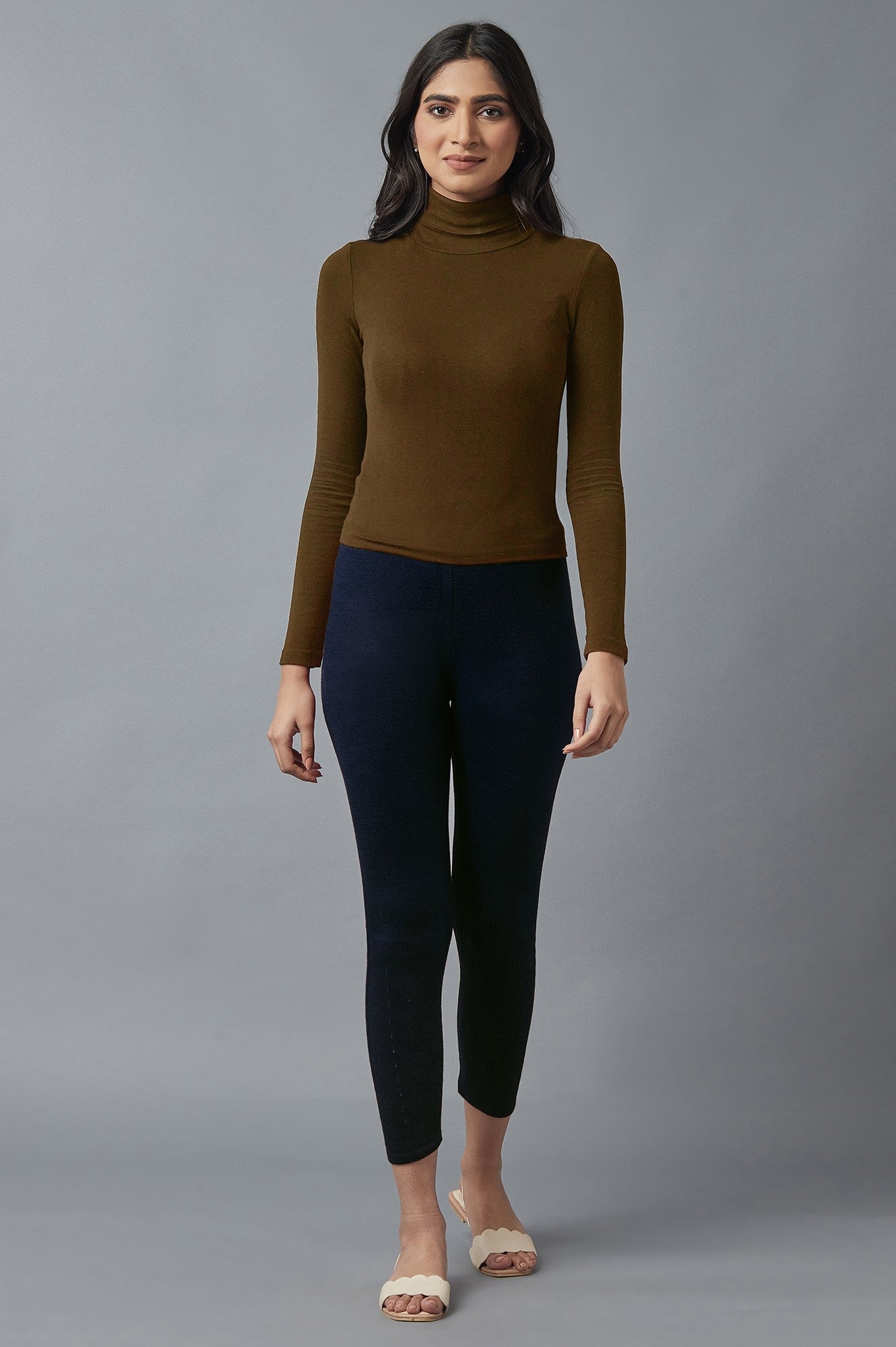 Navy Blue Pointelle Skinny Fit Tights With Elasticated Waist