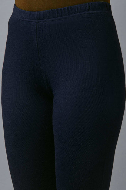 Navy Blue Pointelle Skinny Fit Tights With Elasticated Waist