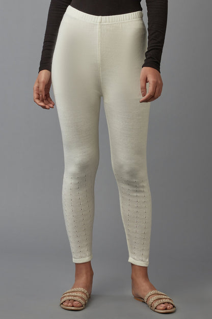 White Pointelle Skinny Fit Tights With Elasticated Waist