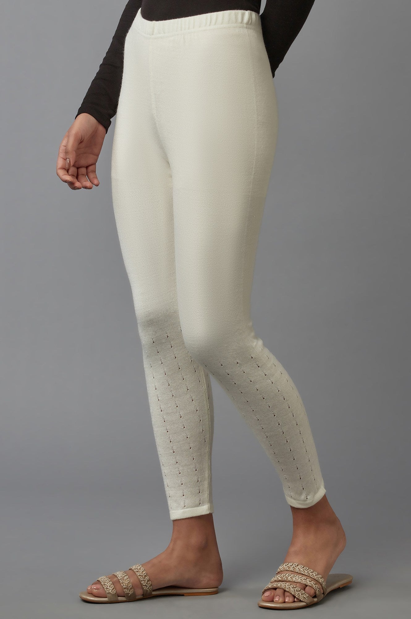 White Pointelle Skinny Fit Tights With Elasticated Waist