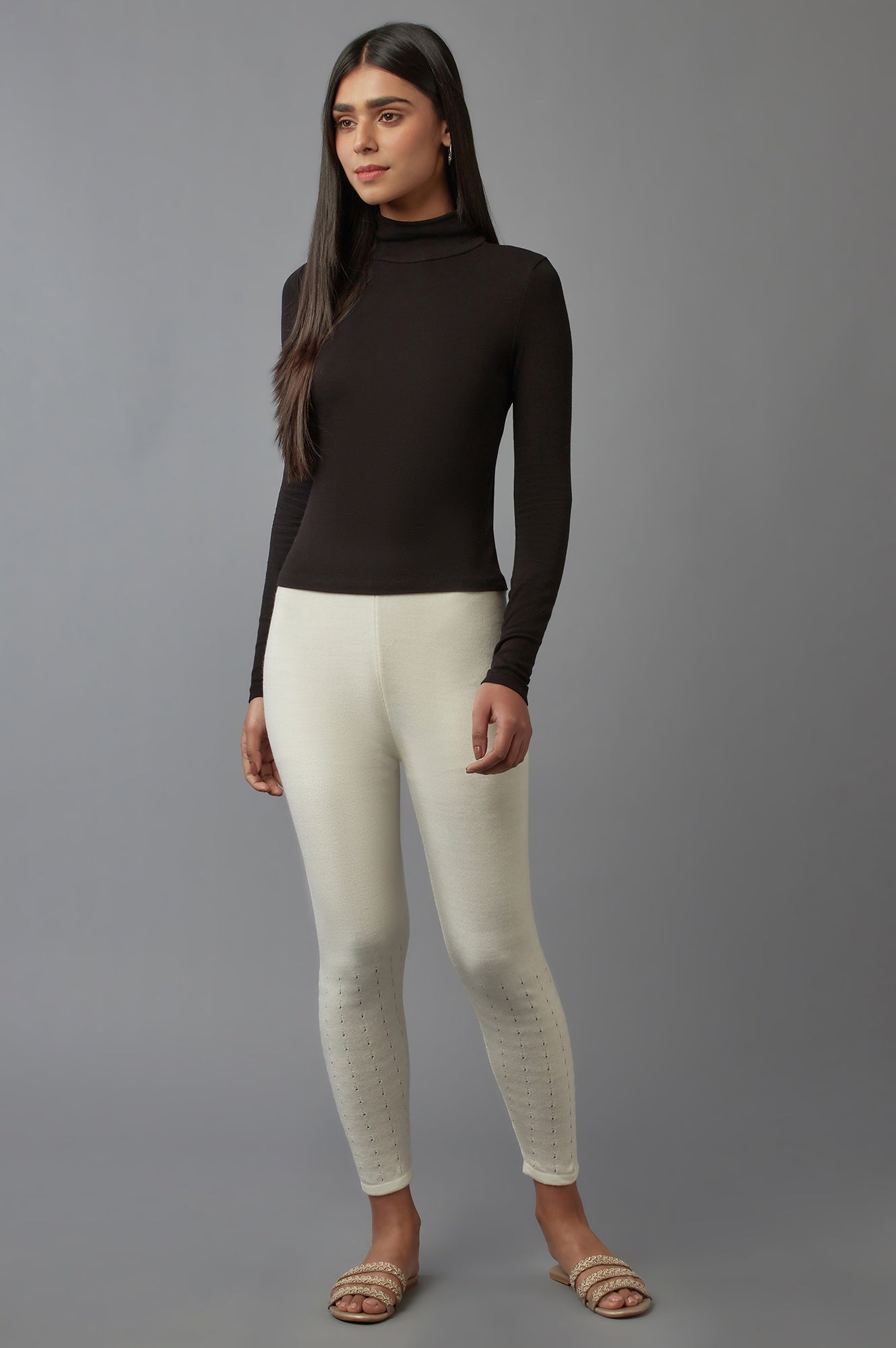 White Pointelle Skinny Fit Tights With Elasticated Waist