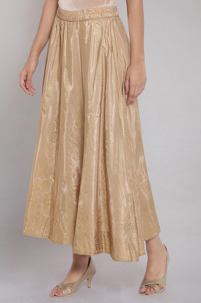 Gold Printed Flared Woven Skirt with Elasticated Waist