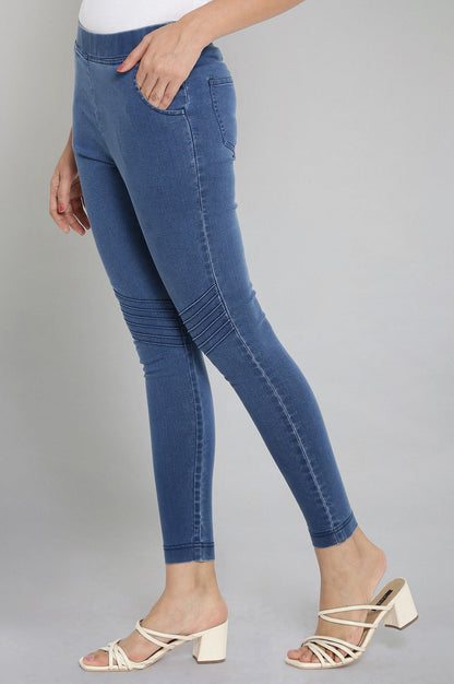 Ice Blue Solid Slim-fit Denim Jeggings with Elasticated Waist