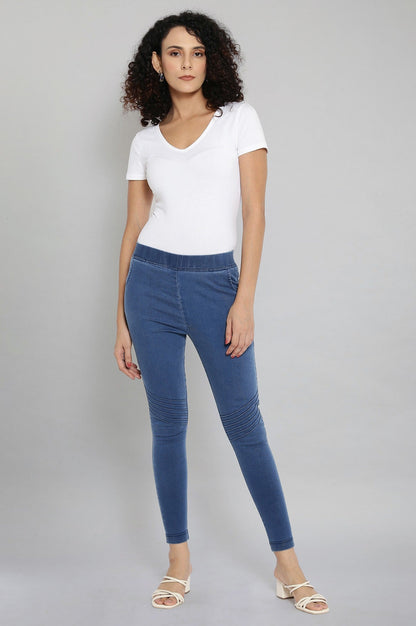 Ice Blue Solid Slim-fit Denim Jeggings with Elasticated Waist
