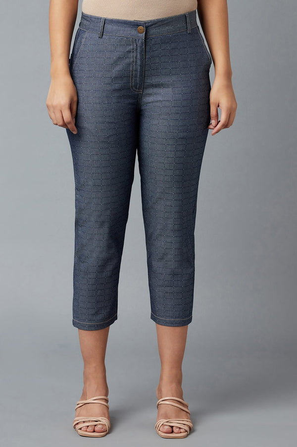 Blue Polka Dots Straight Fit Denim Culottes With Front Zip