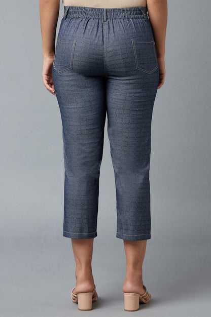 Blue Polka Dots Straight Fit Denim Culottes With Front Zip