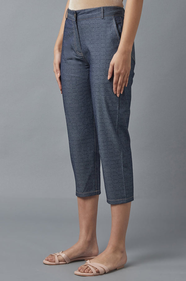 Blue Polka Dots Straight Fit Denim Culottes With Front Zip