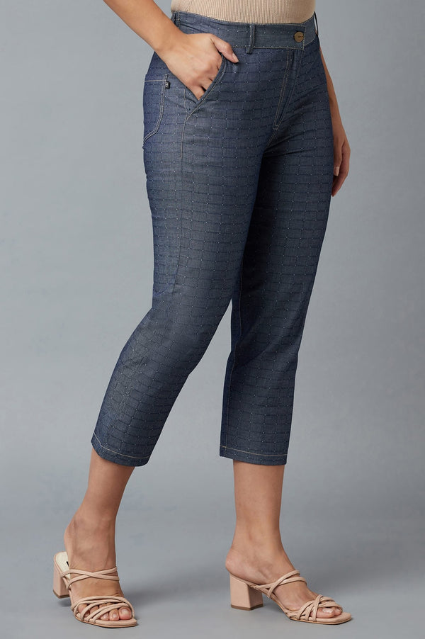 Blue Polka Dots Straight Fit Denim Culottes With Front Zip