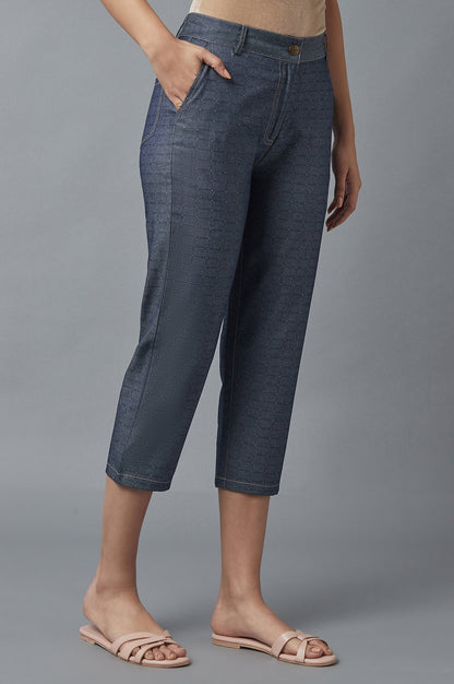 Blue Polka Dots Straight Fit Denim Culottes With Front Zip