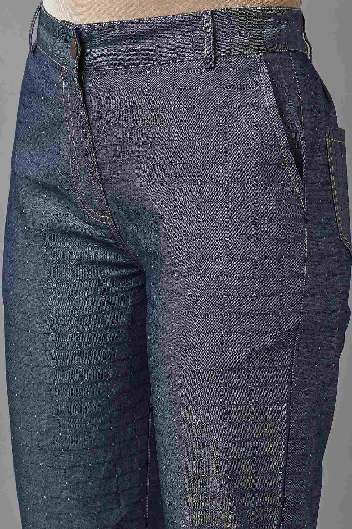 Blue Polka Dots Straight Fit Denim Culottes With Front Zip