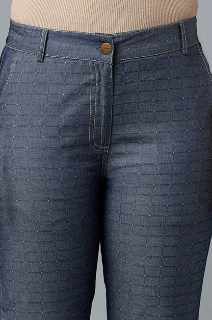 Blue Polka Dots Straight Fit Denim Culottes With Front Zip