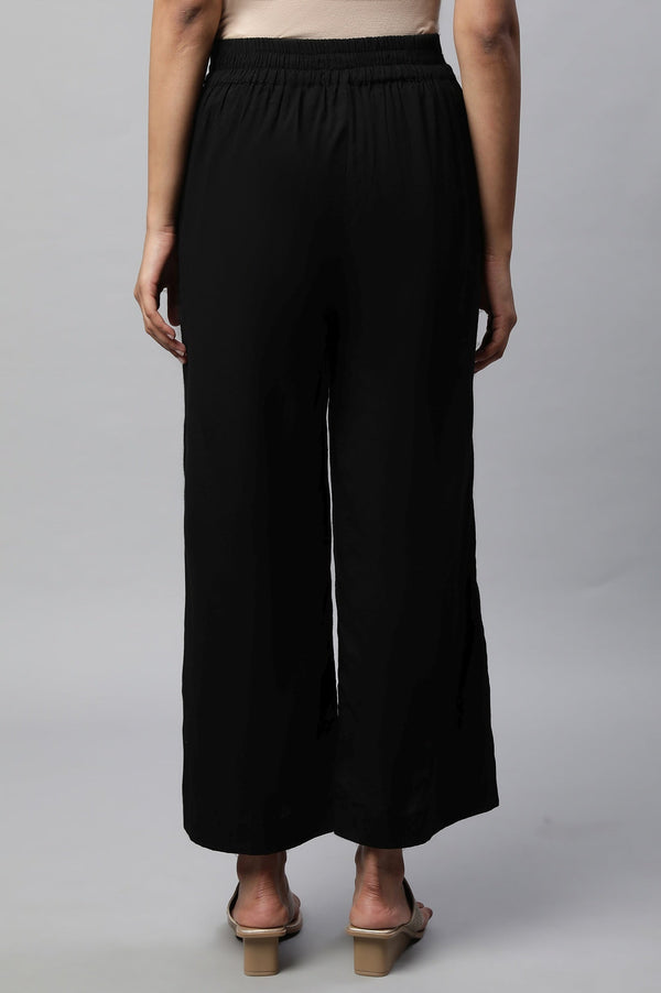 Black Solid Flared Cotton Palazzo With Elasticated Waist