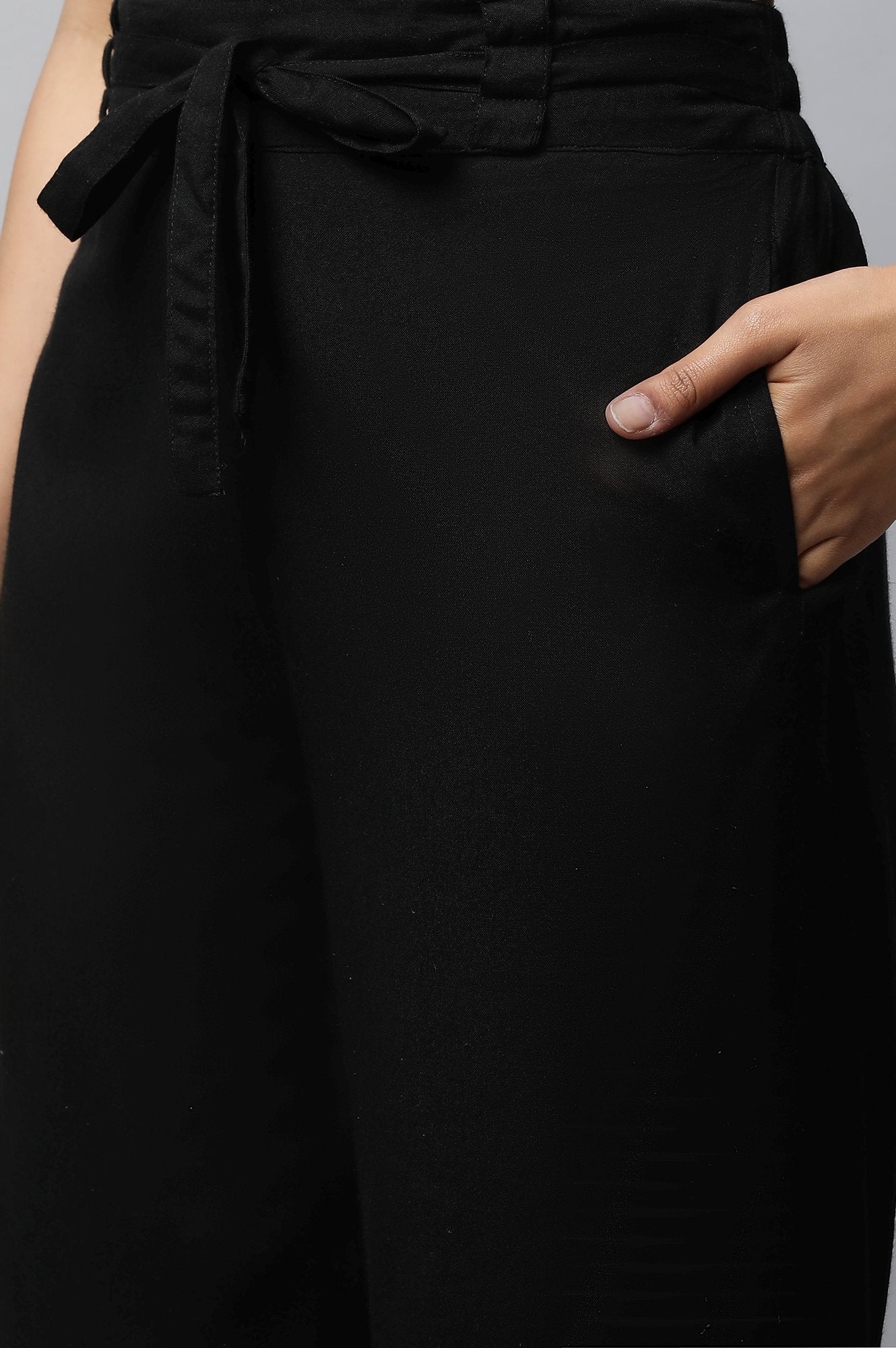 Black Solid Flared Cotton Palazzo With Elasticated Waist