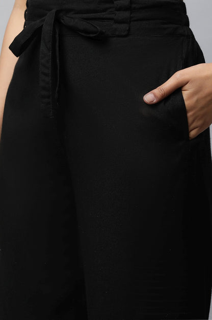 Black Solid Flared Cotton Palazzo With Elasticated Waist