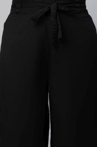 Black Solid Flared Cotton Palazzo With Elasticated Waist