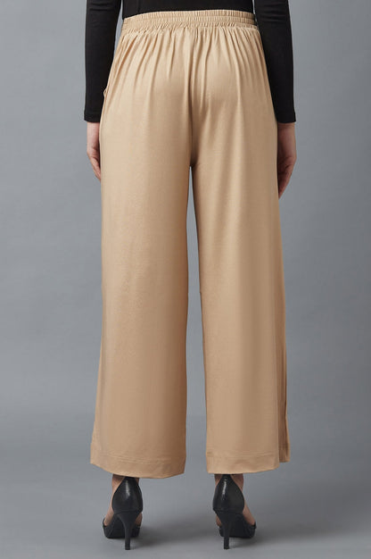 Rose Gold Solid Straight Fit Cotton Palazzo With Side Pockets