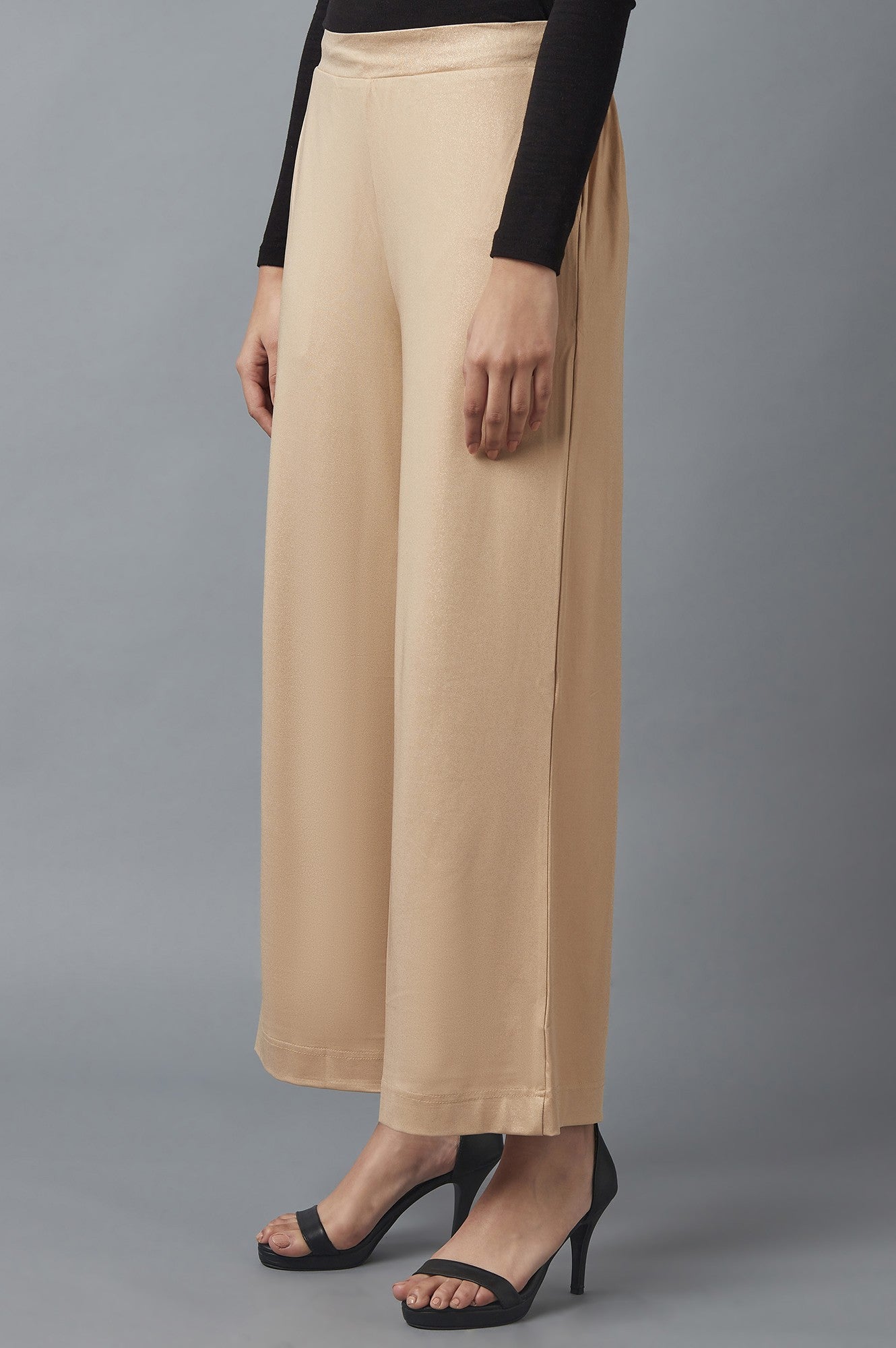 Rose Gold Solid Straight Fit Cotton Palazzo With Side Pockets